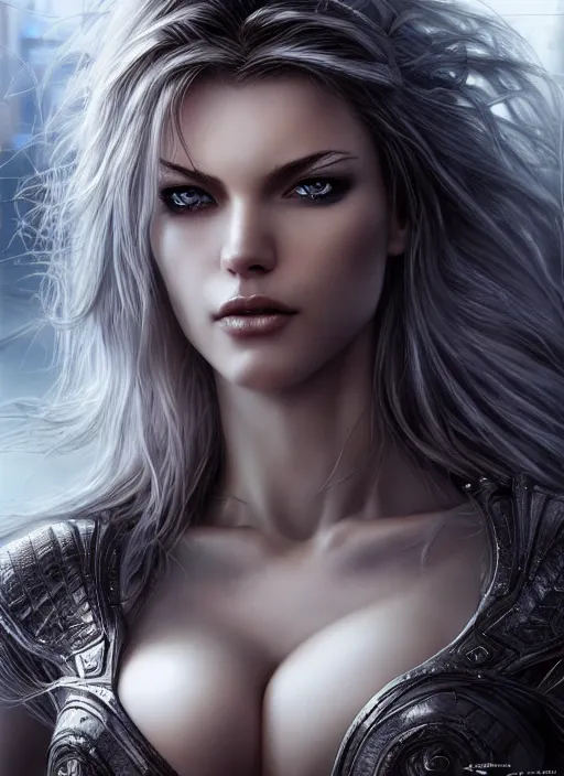 Image similar to photo of a gorgeous nordic female in cyperpunk city, realistic, sharp focus, 8 k high definition, insanely detailed, intricate, elegant, art by stanley lau and artgerm, luis royo, greg kutkowski