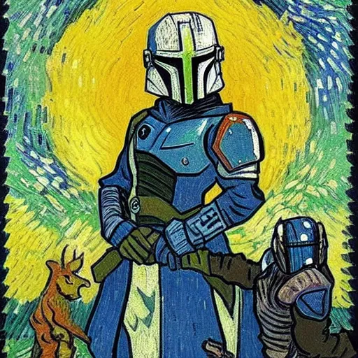 Prompt: Vincent Van Gogh style, the Mandalorian,