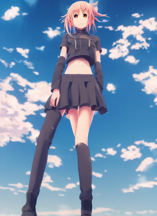 Image similar to A anime girl with a sky background, rendered by Makoto Shinkai, syd meade, environment concept, digital art, unreal engine, WLOP, trending on artstation, low level, 4K UHD image, octane render