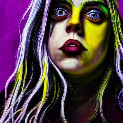 Image similar to Billie Eilish scary painting very detailed 4K