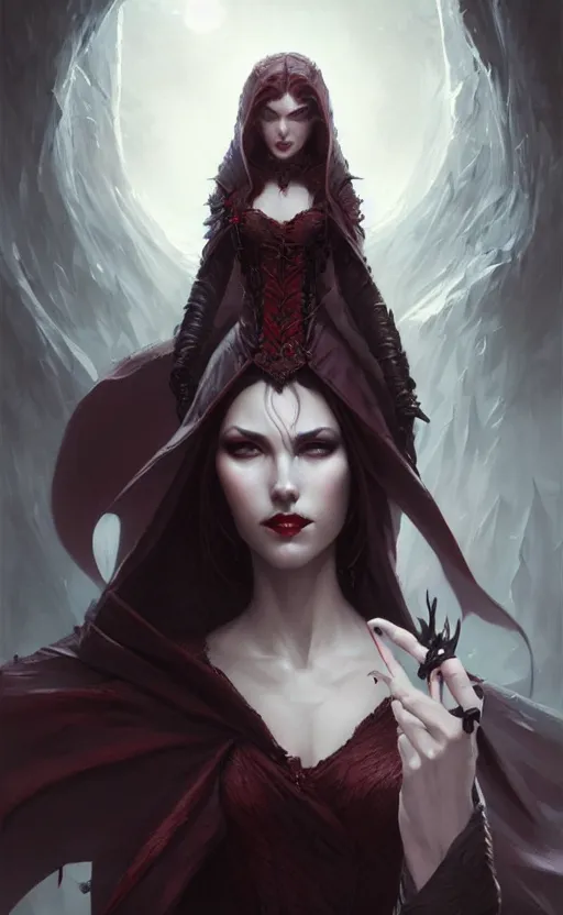 Image similar to desirable Vampire woman, fantasy, intricate, elegant, highly detailed, digital painting, artstation, concept art, matte, sharp focus, illustration, art by artgerm and Greg Rutkowski, dreadjim, zeen chin