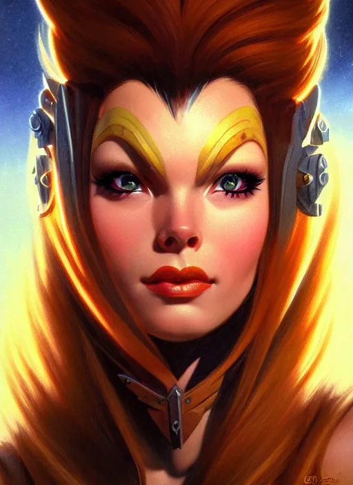 Image similar to cute brigitte from overwatch, fantasy, fantasy art, character portrait, portrait, close up, highly detailed, intricate detail, amazing detail, sharp focus, vintage fantasy art, vintage sci - fi art, radiant light, caustics, by boris vallejo