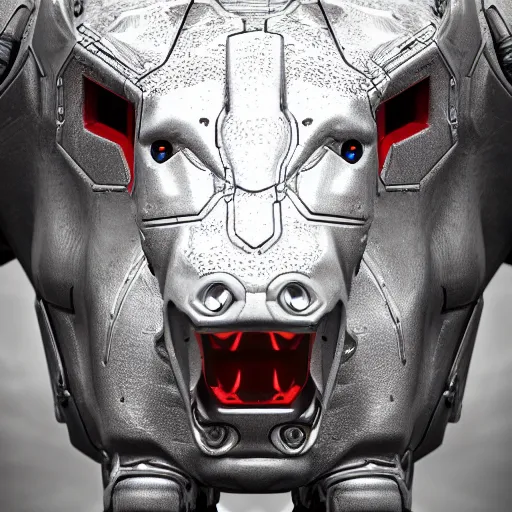 Prompt: a cyborg ( bull ) modeled after a bull looking into the camera, android, cyborg, full body shot, intricate, 3 d, hyper realism, fantasy, depth of field, octane render, symmetrical, highly detailed, digital art, artstation, concept art, cinematic lighting, trending