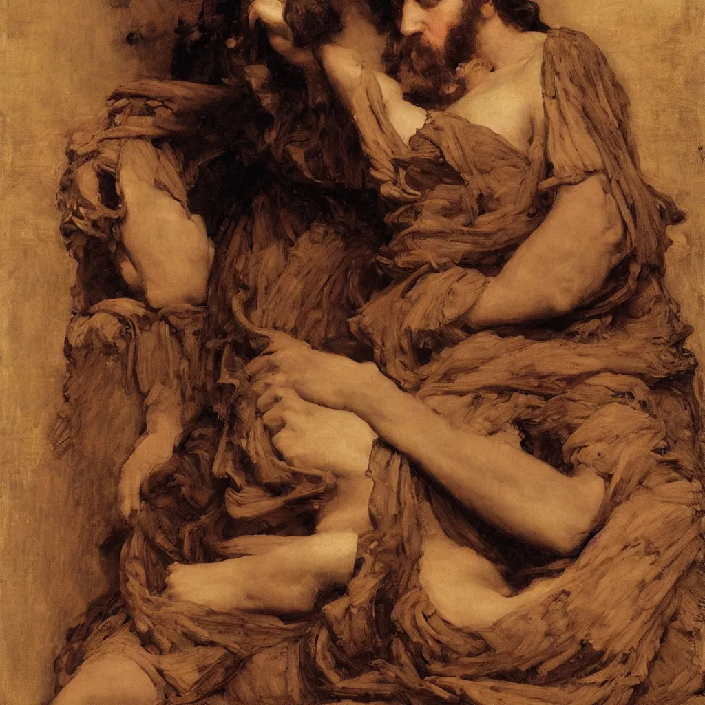 Prompt: portrait en buste of bill hicks SMOKING WEED in repose by John William Waterhouse, Frederic Leighton, true-to-life, flowing realistic fabric, abundant detail