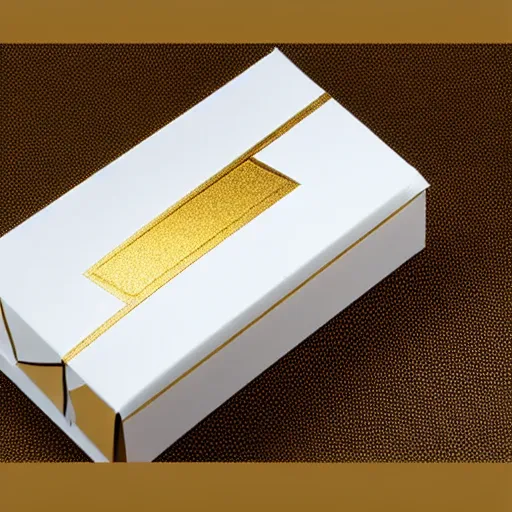 Image similar to white and gold chocolate paperboard packaging, ultrarealistic, smooth, sharp focus, great light,