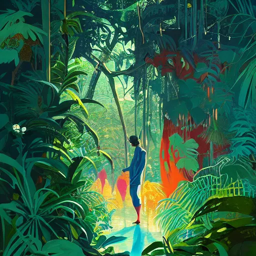 Image similar to painting of the jungle by victo ngai and malika favre, by rhads, makoto shinkai, madgwick, masterpiece, contest award winner