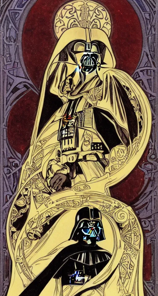 Image similar to Darth Vader , art nouveau by Alphonse Mucha