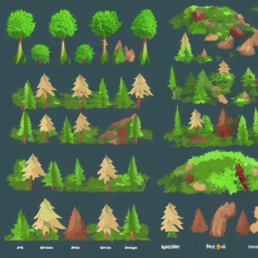 Prompt: A forest props kitbash scenario game asset pack to kitbash. PNG, vector art, separated, transparent background, 4k, spritesheet Ori and the blind forest. Ghibli studio