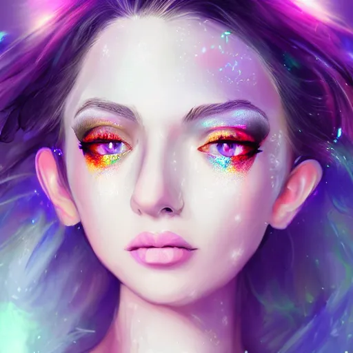 Image similar to digital 2 d, fantasy, illustration, fan art, digital art, digital painting, semi realism, semi realistic, portrait, glitter, crystal, glitters, ranni, fromsoftware, eldenring, fanart, iridescent, holographic, artstation