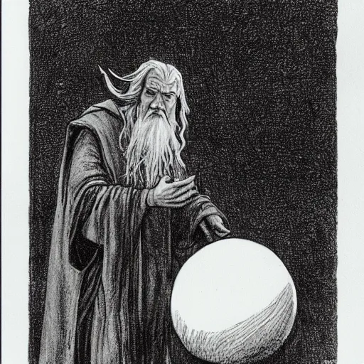 Prompt: Gandalf pondering his orb by Henry Gray