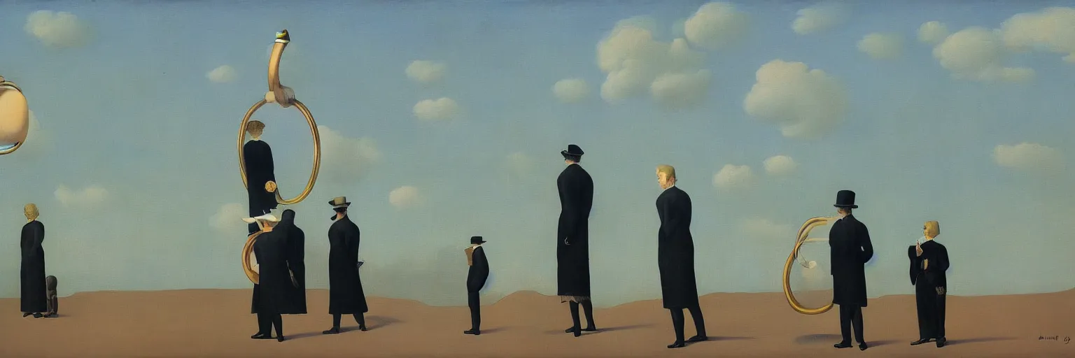 Image similar to three ring circus painting magritte