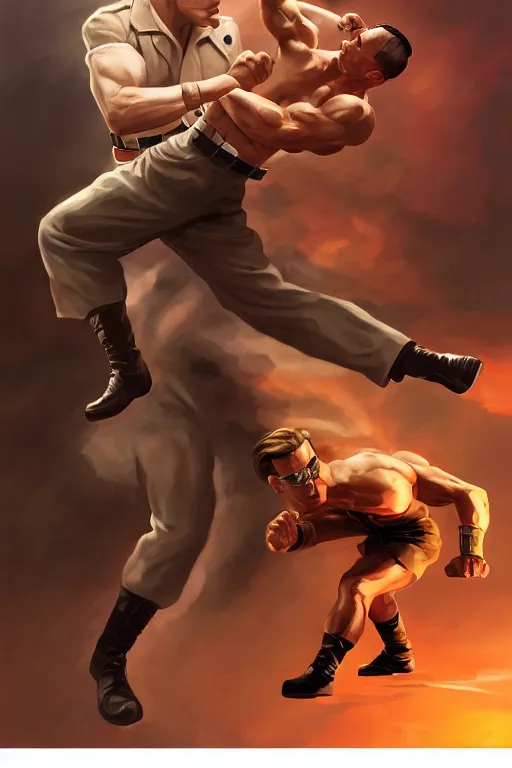 Image similar to photograph of doc savage punching hitler clear detail, photorealistic, drawn by eric anthony johnson ericanthonyj artstation artgerm greg rutkowski and magali villeneuve 8 k subsurface scattering, hd, 8 k resolution, award winning photo, epic digital art