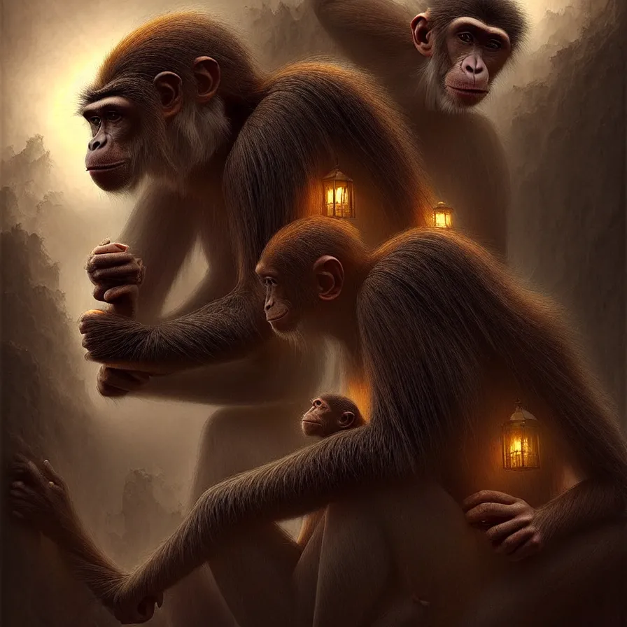 Prompt: epic professional digital art of 🐒🐒 atmospheric lighting, painted, intricate, detailed, foreboding, leesha hannigan, wayne haag, reyna rochin, ignacio fernandez rios, mark ryden, iris van herpen, best on artstation, cgsociety, wlop, pixiv, stunning, gorgeous, much wow, cinematic, masterpiece