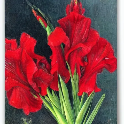 Prompt: Gladiolus in red, highly details, by von gogh