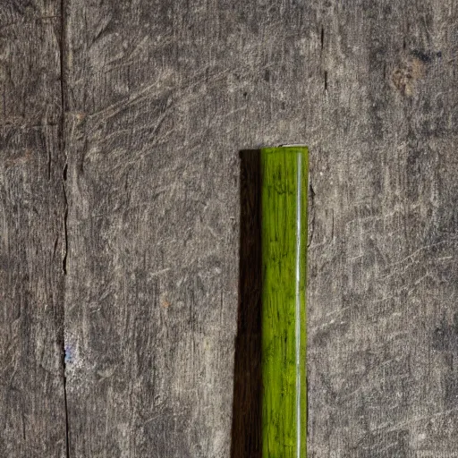 Image similar to short wooden cane with blobs of green slime on it, photograph