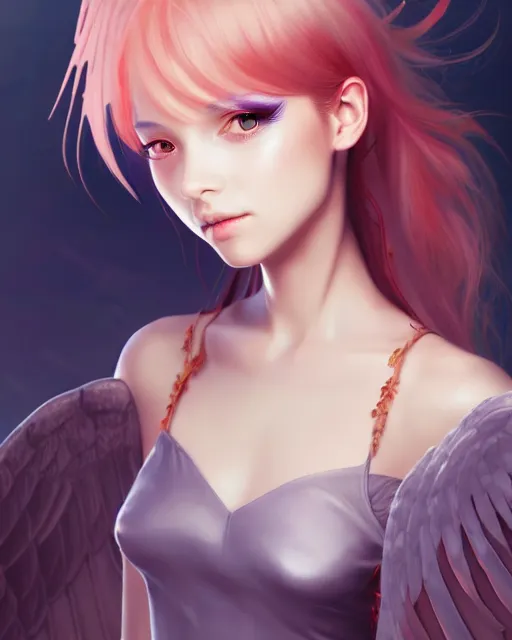 Prompt: 3 / 4 view of a portrait of cute girl with wings, confident pose, pixie, amber of genshin impact, intricate, elegant, sharp focus, illustration, highly detailed, concept art, matte, trending on pixiv, anime, art by wlop, strong fogs,