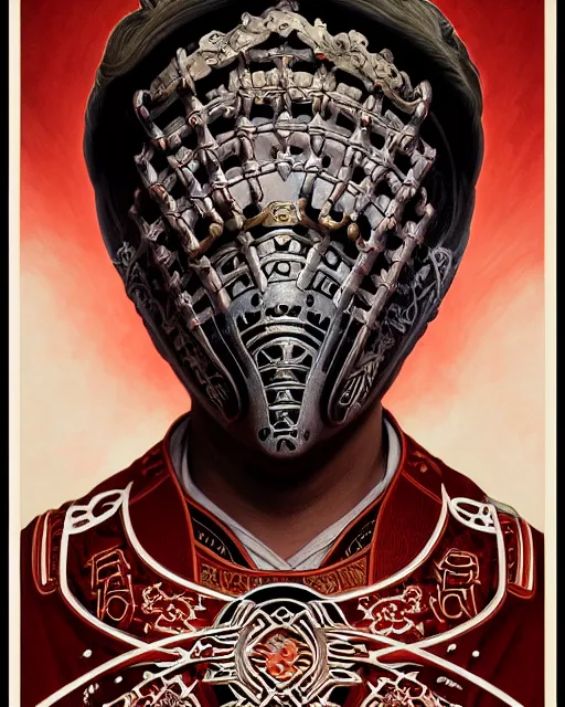 Image similar to portrait of slipknot band, upper half portrait, decorated with chinese opera motifs, asian, bian lian, traditional chinese art, intricate, elegant, highly detailed, symmetry, digital painting, artstation, concept art, smooth, sharp focus, illustration, art by artgerm and greg rutkowski and alphonse mucha, 8 k