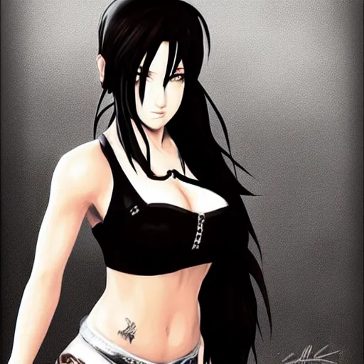 Image similar to high quality art of tifa lockhart with heavy makeup, trending on artstartion