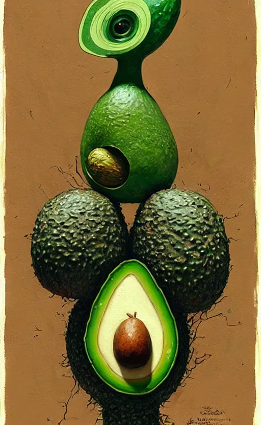 Image similar to anthro avocado creature painting by chiara bautista, beksinski and norman rockwell and greg rutkowski weta studio, and lucasfilm
