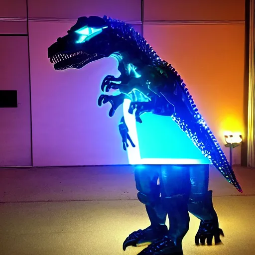 Image similar to a cyberpunk glowing t - rex