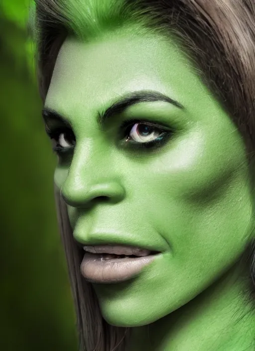 Image similar to green orc female, light green tone beautiful face