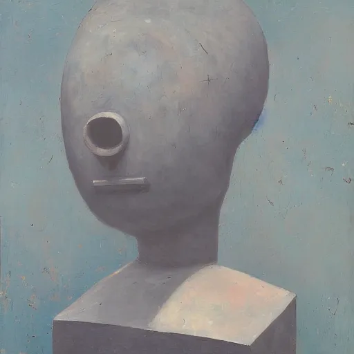 Image similar to an impasto painting by shaun tan of an abstract forgotten sculpture by the caretaker and ivan seal