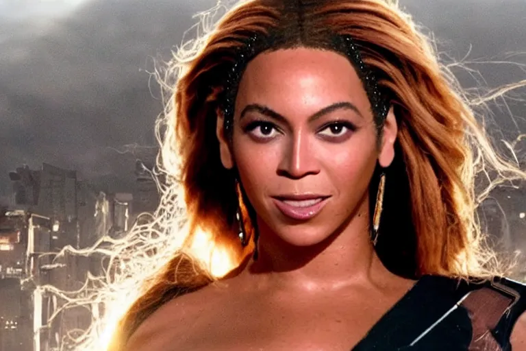 Image similar to VFX movie where Beyoncé is a giant robot