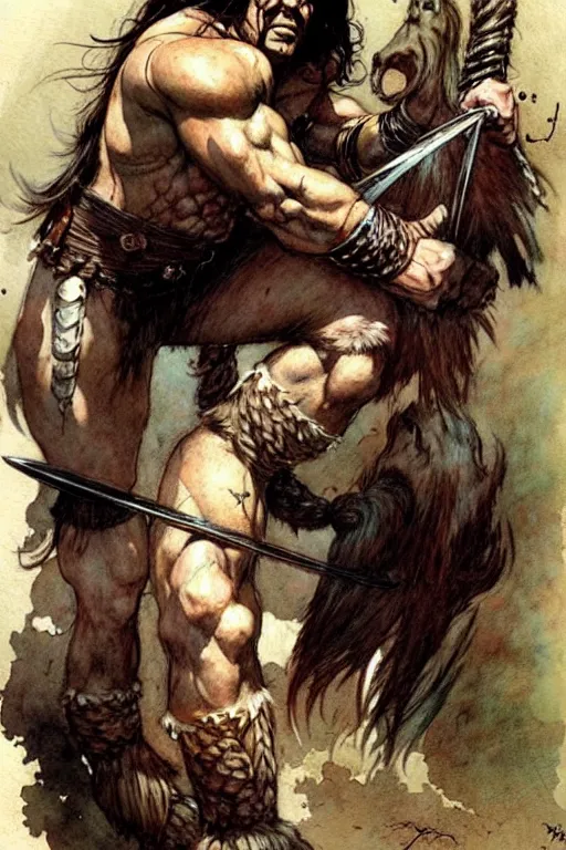 Image similar to (((((1950s conan the barbarian . muted colors.))))) by Jean-Baptiste Monge !!!!!!!!!!!!!!!!!!!!!!!!!!!