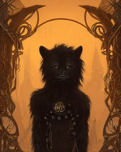 Image similar to a portrait of black furry shadow nightmare monster in a background of deep shadows, illustration, dramatic lighting, soft details, painting oil on canvas, art nouveau, octane render, HDR, 4k, 8k, HD, by Edmund Blair Leighton, Brom, Charlie Bowater, trending on artstation, Tom Bagshaw, faces by otto Schmidt