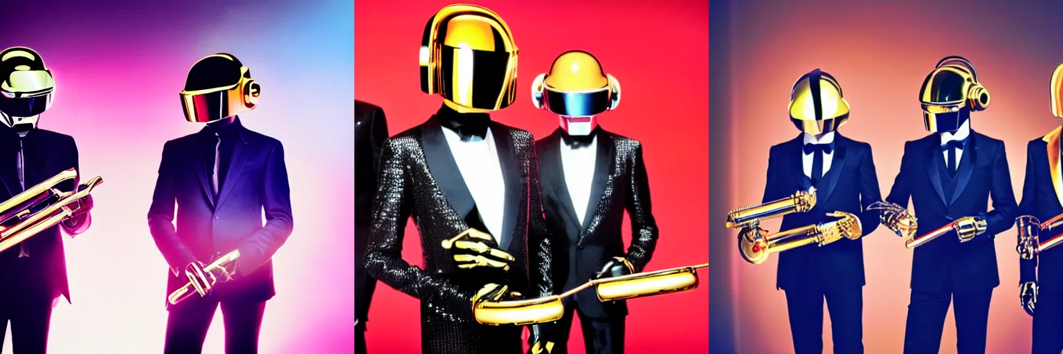 Prompt: Daft punk playing the didgeridoos