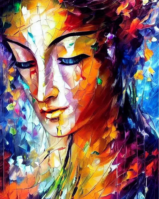 Image similar to strikingly beautiful female bodhisattva, praying meditating, realism, elegant, intricate, portrait photograph!! by Leonid Afremov and Carne Griffiths