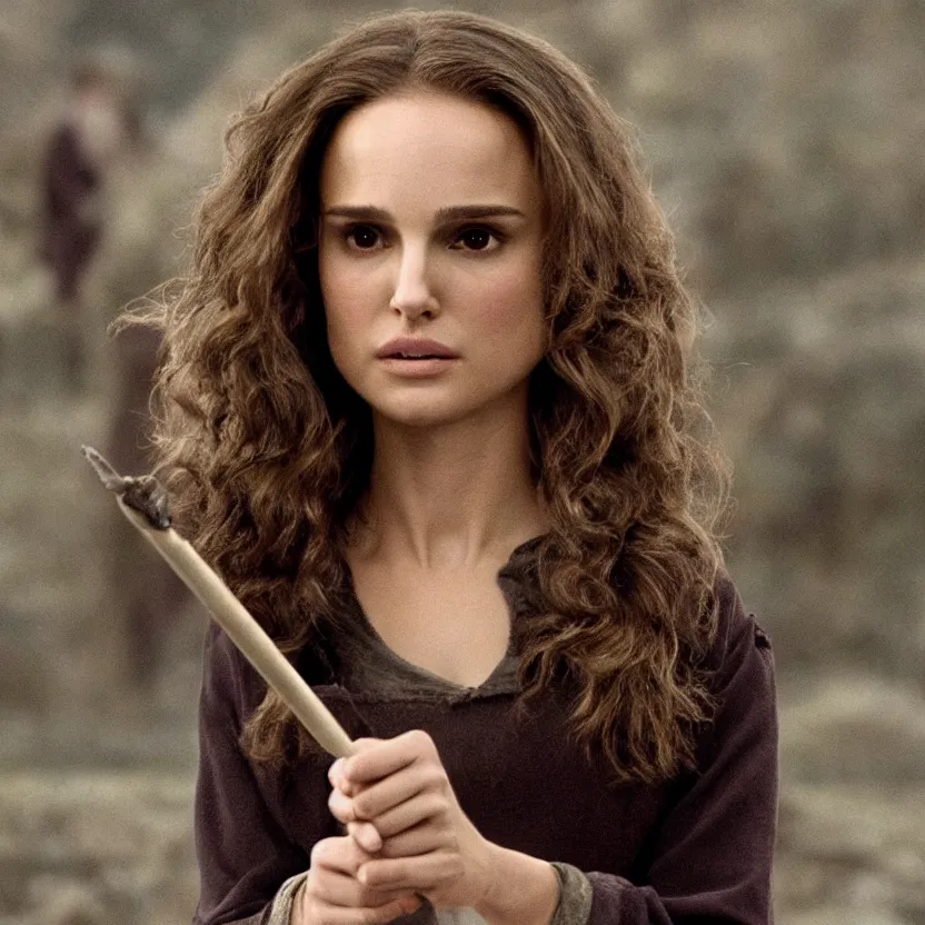 Prompt: natalie portman as hermione granger, ultra realistic, harry potter movie screenshot, cinematic, sense of awe