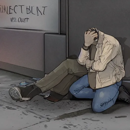 Image similar to A stunning digital masterpiece of a drunk man, he is blacked out under a bus stop, artstation