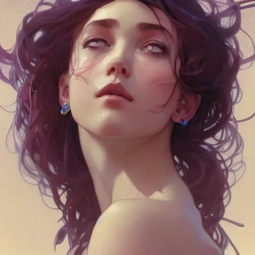 Prompt: Girl in love, subtle, looking far , highly detailed, digital painting, artstation, concept art, sharp focus, art by artgerm and greg rutkowski and alphonse mucha