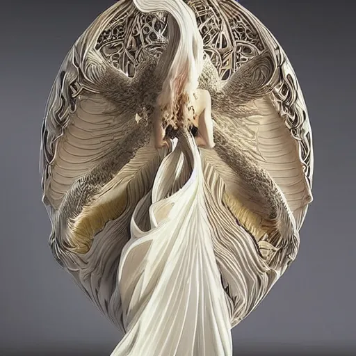 Image similar to ivory figure sculpture depicting the fall of an angel, exuberant organic elegant forms, by Karol Bak and Filip Hodas:: colorful intricate mandala explosions:: Intuit art:: damask wallpaper:: symmetrical