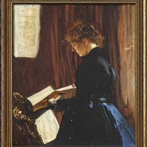Prompt: woman reading a construction manual by alfred stevens