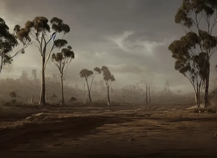 Prompt: australia after the apocalypse, cinematic matte painting