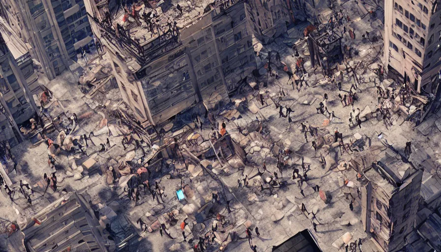 Prompt: People fleeing the collapsed buildings in the streets of New-York, hyperdetailed, artstation, cgsociety, 8k