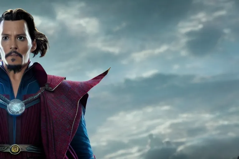 Image similar to film still of Johnny Depp as Doctor Strange in Avengers Endgame, 4k