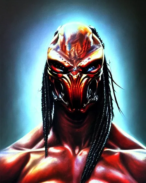 Image similar to a portrait of the predator fantasy character portrait, ultra realistic, cinematic, concept art, wide angle, intricate details, hologram, highly detailed by boris vallejo