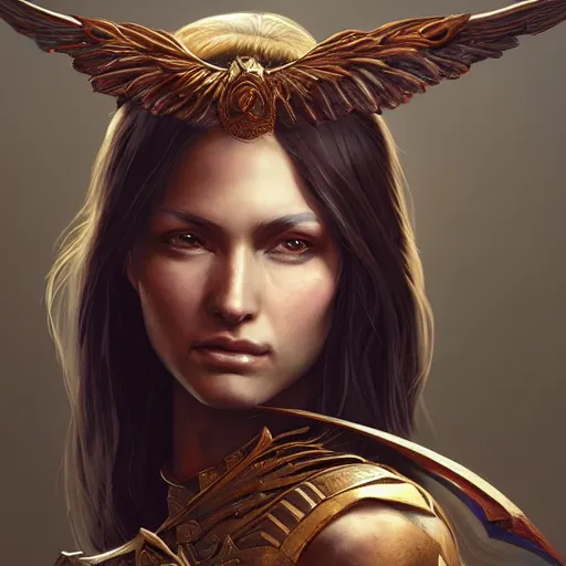 Prompt: portrait of female warrior with wings, intricate, highly detailed, digital painting, artstation, concept art, smooth, sharp focus, illustration, unreal engine 5, 8 k, art by artgerm and greg rutkowski - n 1 0