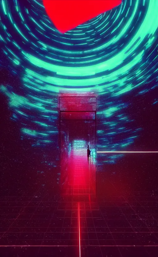 Image similar to a love affair with doubt, dark retrowave, glitch art, interstellar, beautifully lit, by Eileen Agar, artstation, unreal engine