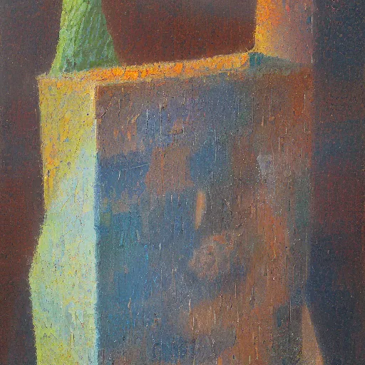 Image similar to a detailed impasto painting by shaun tan and leonard baskin of an abstract forgotten sculpture by the caretaker and ivan seal