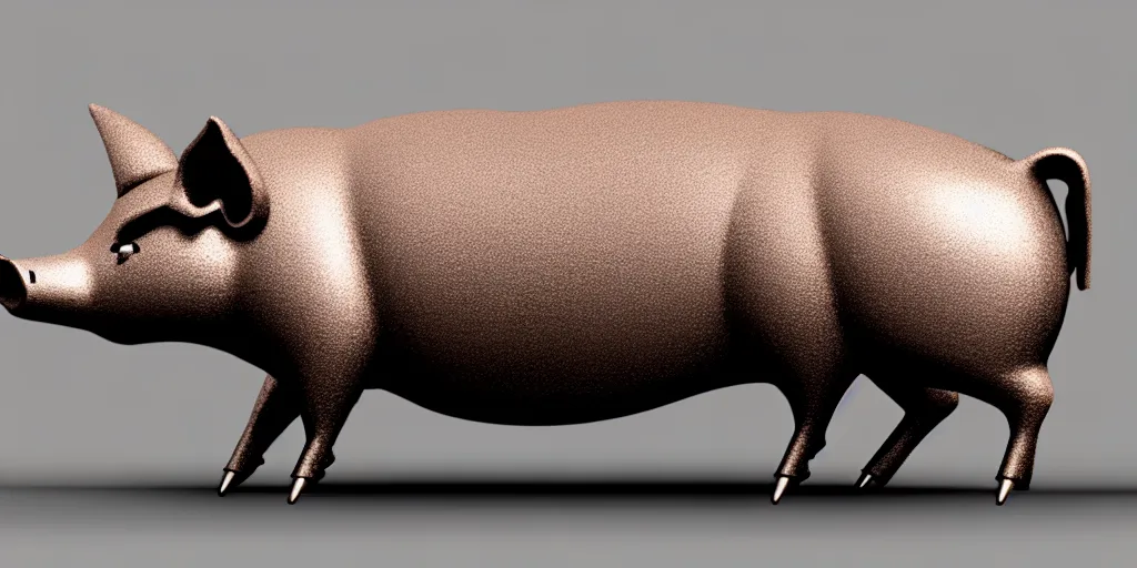 Prompt: concept art for a single strong metal pig machine