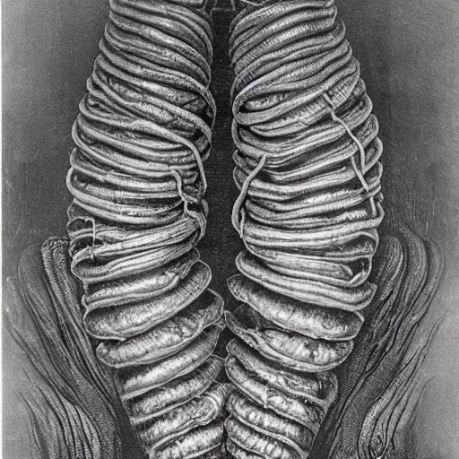 Image similar to by arthur streeton terrifying. a photograph of the human intestine in all its glory. each section of the intestine is labelled, & various items & creatures can be seen inside, such as bacteria, food particles, & even a little mouse.