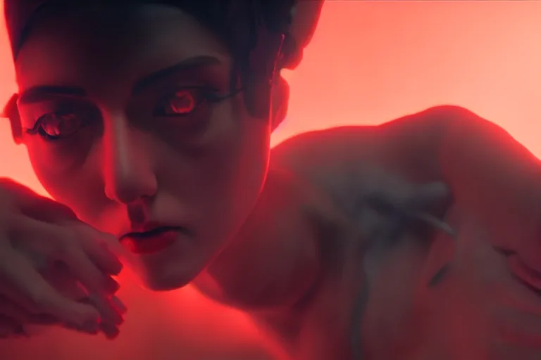 Image similar to vfx film, love death and robots, flat color profile low - key lighting award winning photography arri alexa cinematography, hyper real photorealistic cinematic, atmospheric cool colorgrade