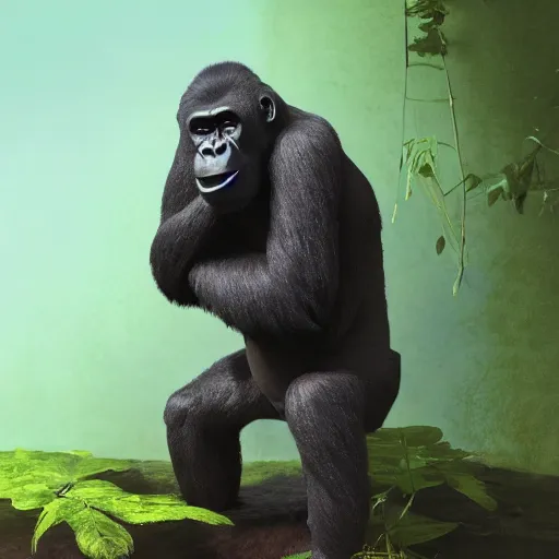 Image similar to A sculpture of a gorilla in the jungle , artwork by Sergey Kolesov