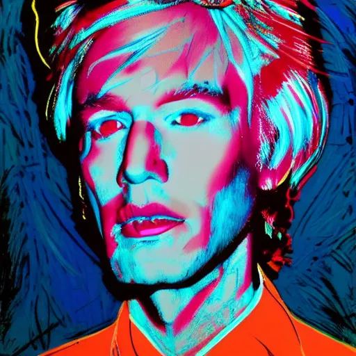 Image similar to An extremely psychedelic portrait of Andy Warhol wearing a crown, surreal, LSD, face, detailed, intricate, elegant, lithe, highly detailed, digital painting, artstation, concept art, smooth, sharp focus, illustration