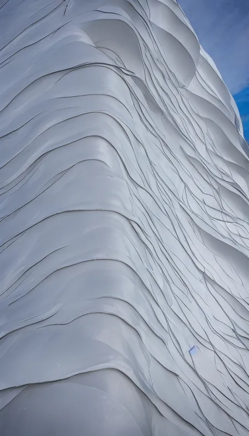 Prompt: atmospheric Pentax photograph of majestic white sea walls designed by frank Gehry