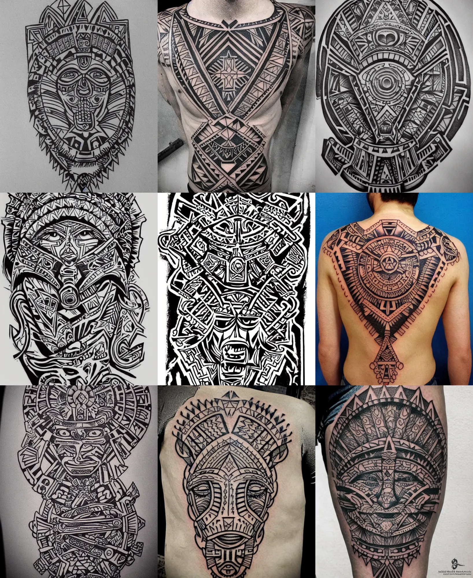 Image similar to amazing detailed aztec tattoo stencil